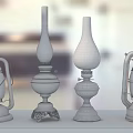 Antique Oil Lamps With Golden Bases Glass Shades And Various Designs