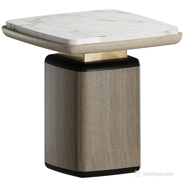 Modern Minimalist Side Table With Marble Top And Wooden Base Metal Accents 3d model 