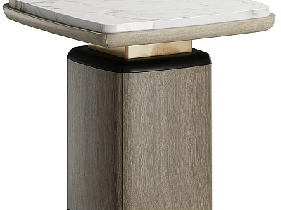 Modern Minimalist Side Table With Marble Top And Wooden Base Metal Accents 3d model