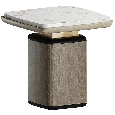 Modern Minimalist Side Table With Marble Top And Wooden Base Metal Accents 3d model