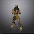 Muscular Man Wearing Black Yellow Boxing Gloves Yellow Shorts And Yellow Shoes In Fighting Stance