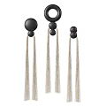 Modern Black Round Wall Decor With Stacked Spheres And Hanging Tassels Design