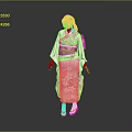 Traditional Japanese Kimono With Cherry Blossom Print And Elegant Obi Belt Pink White