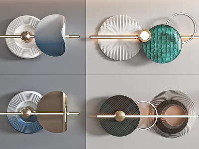 Modern Geometric Wall Decor with Circular Elements Metallic Rods and Textured Panels 3d model