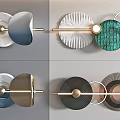 Modern Geometric Wall Decor with Circular Elements Metallic Rods and Textured Panels 3d model
