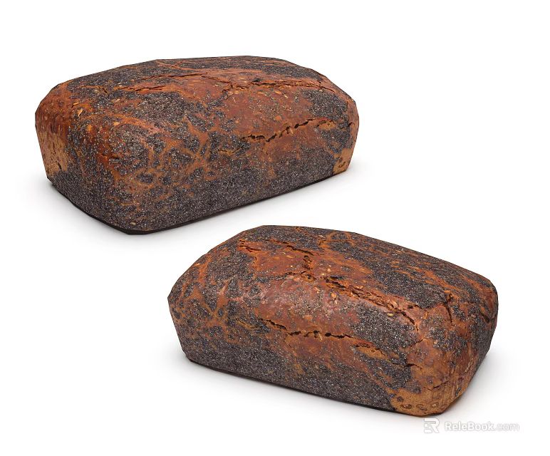 Two Freshly Baked Rustic Artisan Bread Loaves With Textured Brown Crusts 3d model 