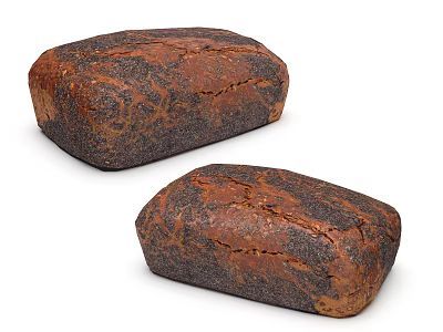 Two Freshly Baked Rustic Artisan Bread Loaves With Textured Brown Crusts 3d model
