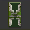 Natural Landscape Model With Green Grass Building And Curved Pathways Design