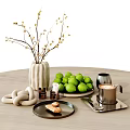 Modern Decorative Ornament Combination With Vase White Flower Branches Limes And Metal Coffee Cup