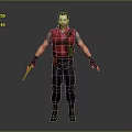 3D Human Male Character In Red Vest Standing With Black Pants Boots And Knife