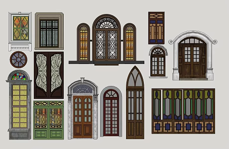 Republic of China style doors and windows retro doors and windows stained glass 3d model