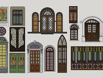 Republic of China style doors and windows retro doors and windows stained glass 3d model
