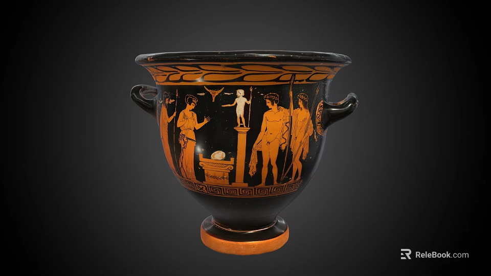 Antique Black And Orange Decorative Vase With Handles And Ancient Figure Scenes 3d model 