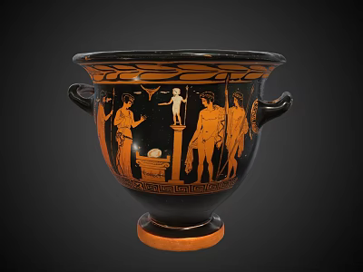 Antique Black And Orange Decorative Vase With Handles And Ancient Figure Scenes 3d model