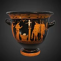 Antique Black And Orange Decorative Vase With Handles And Ancient Figure Scenes