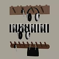 Stylish Wall Decor Featuring Wooden And Striped Hooks For Headphones Keys And Bag