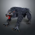Game Movie Character With Aggressive Stance Black Fur Open Mouth Sharp Fangs Yellow Eyes And Claws