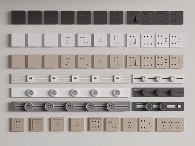 Various Modern Switch Panels in Different Colors with Multiple Design and Socket Styles 3d model