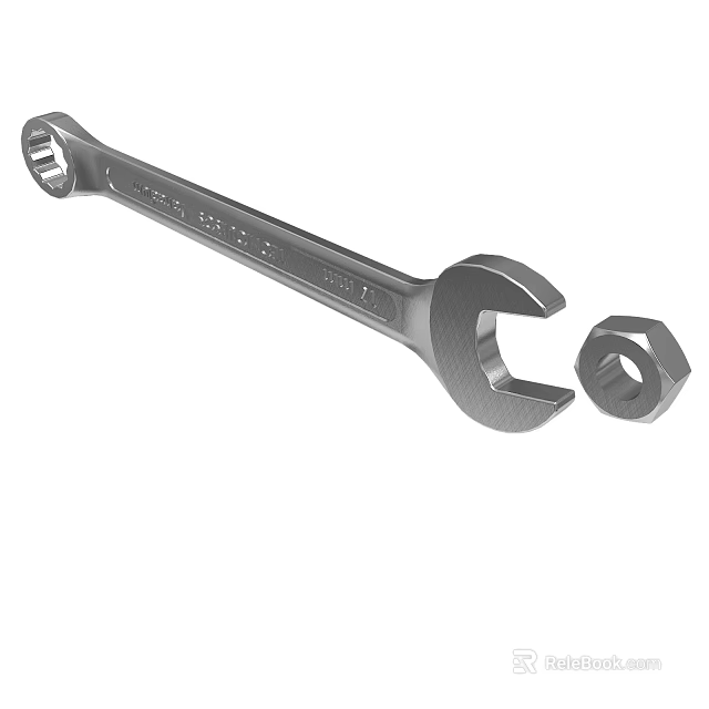 Combination Wrench And Hex Nut Metal Tools For Repair And Maintenance Work 3d model 