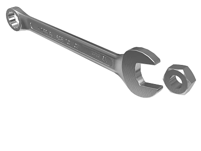 Combination Wrench And Hex Nut Metal Tools For Repair And Maintenance Work 3d model