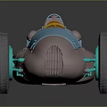 Vintage Blue And Copper Race Car With Open Cockpit Yellow Steering Wheel And Large Wheels