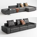 Gray Sectional Sofa Set With Decorative Pillows Throw Blanket Side Table And Textured Fabric 3d model