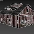 Rustic Red Barn Building Featuring Wooden Structure Sloped Roof Classic Windows And Open Doors
