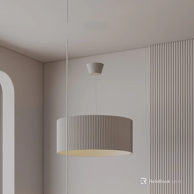 Modern Elegant Gray Striped Shade Pendant Light in Minimalist Interior Design 3d model 