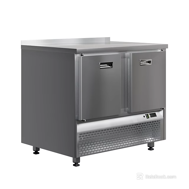 Commercial Stainless Steel Double Door Refrigerator Freezer with Base Vents and Wheels for Kitchen Use 3d model 
