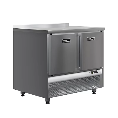 Commercial Stainless Steel Double Door Refrigerator Freezer with Base Vents and Wheels for Kitchen Use 3d model