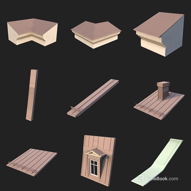 Various Roof Components Including 3D Architectural Models And Chimney Structures 3d model