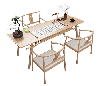 New Chinese Style Desk and Chair Desk and Chair Combination 3d model