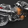 Shiny Chrome Modern Motorcycle with Sleek Body and Orange Engine Accents