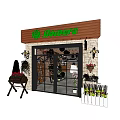 Charming Flower Shop Exterior With Wooden Sign Glass Doors Hanging Baskets And Potted Plants
