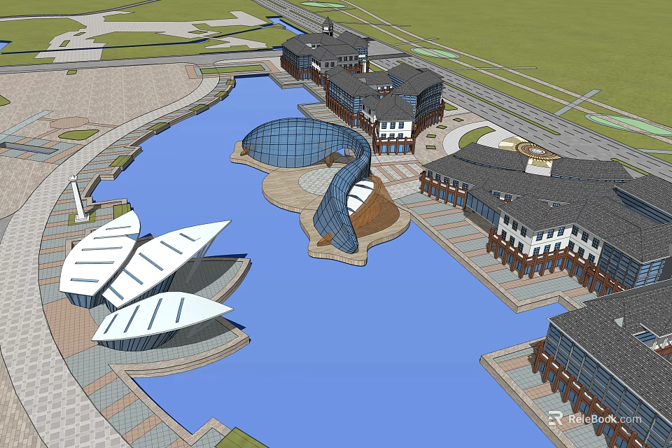 Modern Waterfront Commercial Complex With Unique Architecture Scenic Landscape And Surrounding Facilities 3d model