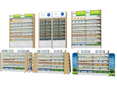 Mall Pharmacy Counter With Multiple Shelves For Prescription And Over The Counter Drugs 3d model