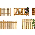 Various Wooden Bamboo Fence Designs With Decorative Purple Flowers And Green Plants