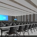 Spacious Modern Conference Room With Rows Of Chairs And Large Front Screen