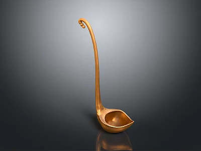 Elegant Golden Long Handle Spoon With Decorative Head For Daily Household Use 3d model