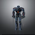 Blue Armored Mecha Robot Warrior Design With Two Swords And Red Chest Core