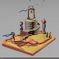 Whimsical Stone Castle Structure With Spiral Staircase Bell Tower And Sand Base