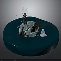 Circular Blue Base Scene With Small Island Snow Covered Trees And Green Glowing Dots