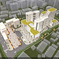 Modern Hospital Building With Green Roof In Urban Area Featuring Square Trees And Roads