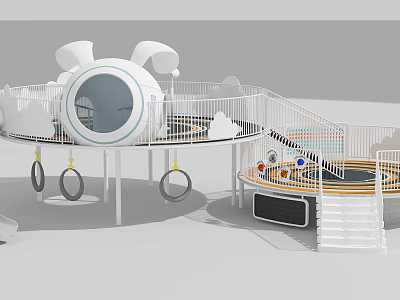 Fun Kids Playground With Circular Structure Slide Hanging Hoops And Cloud Decorations 3d model