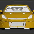 Golden Sports Car 3D Model With Shiny Exterior Black Spoiler And Blue Wheels
