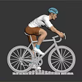 Game Movie Character Riding Bicycle With Blue Helmet White Top Brown Shorts White Block Base