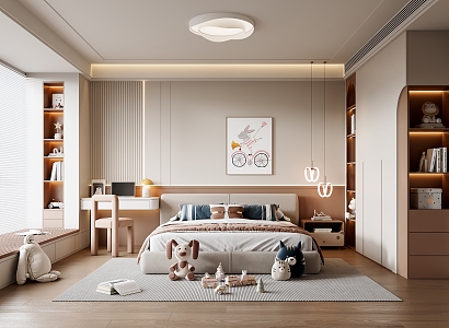 Modern Girls Children's Room Children's Wardrobe Children's Hanging Picture Children's Bed Bay Window Ceiling Light Children's Desk Chair Small Metal Chandelier Toy Children's Hanging Picture 3d model