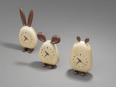 Adorable Wooden Rabbit Shaped Clocks With Natural Tones And Decorative Ears 3d model