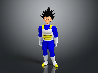 Anime Character With Spiky Black Hair In Blue Yellow Costume Standing Pose 3d model