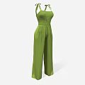 Stylish Green Jumpsuit With Bow Straps Smocked Waist And Wide Leg Design